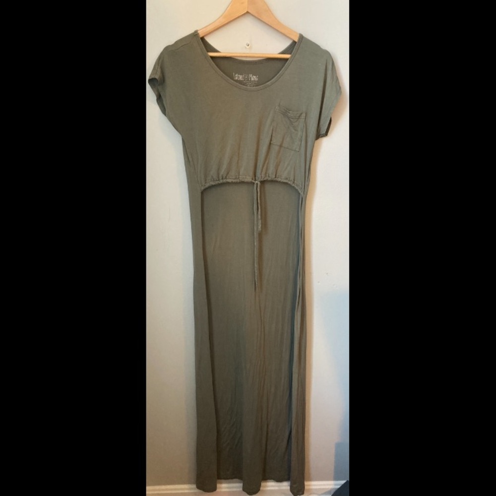 Latched Mama Olive Drawstring Maxi Dress Size Small